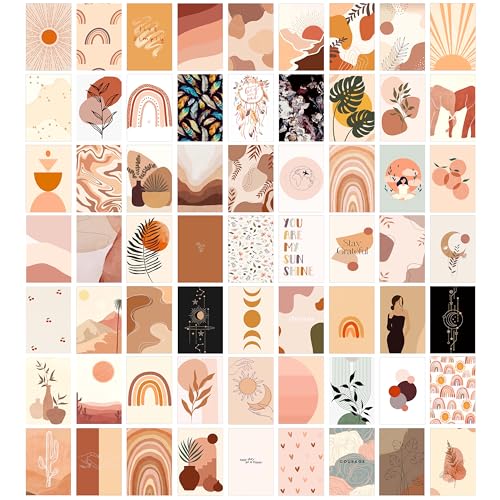 Rousrie Paper Aesthetic Boho Wall Collage Kit for Bedroom, Living Room, Walls Decoration Size:4.00X6.00 Inches (Set of 63 Decor Stickers Poster) Self-Adesive Poster, Home, Self-Adhesive - Image 1
