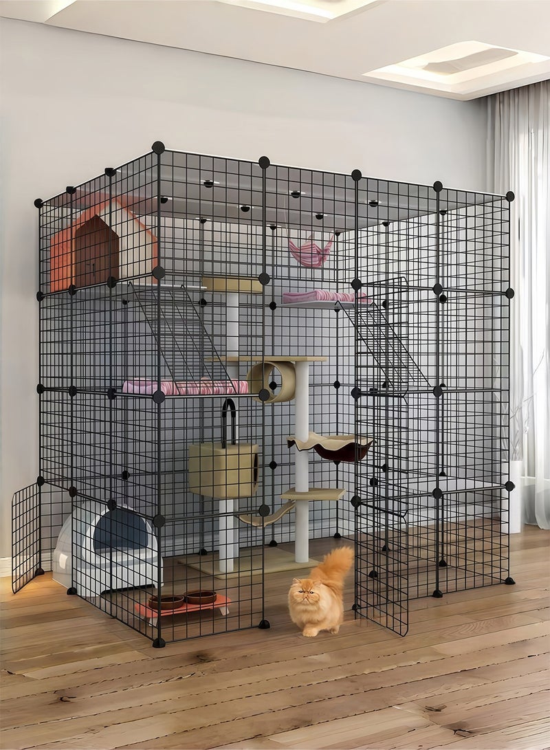 كيدل قفص قطة كبيرة قابلة للفصل داخلية DIY صندوق الحيوانات الأليفة Playpen 4-Tier سلك معدني كينلز غلاف بيت الحيوانات سياج لمساحة ممارسة 1-5 القطط - Image 1