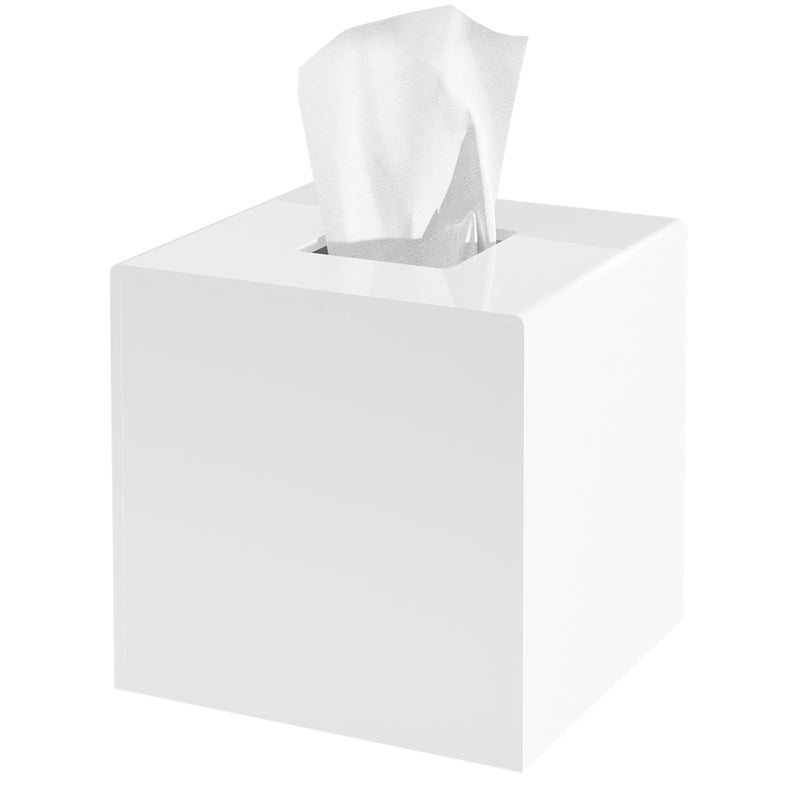 PITBVO Acrylic Tissue Box Cover White Square Tissue Box Holder Facial Napkin Dispenser for Bathroom Kitchen Bedroom Office Hotel Use