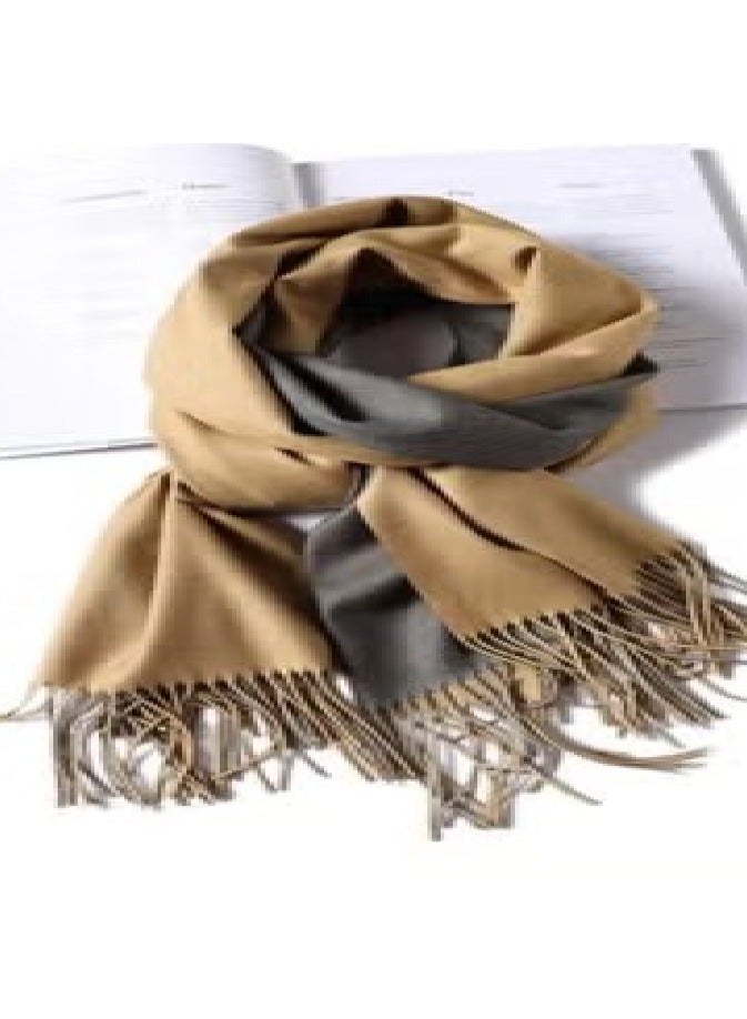 cashmere Super Soft Cashmere Mix Plain 2 Tone Reversible Winter Scarf With Tassels