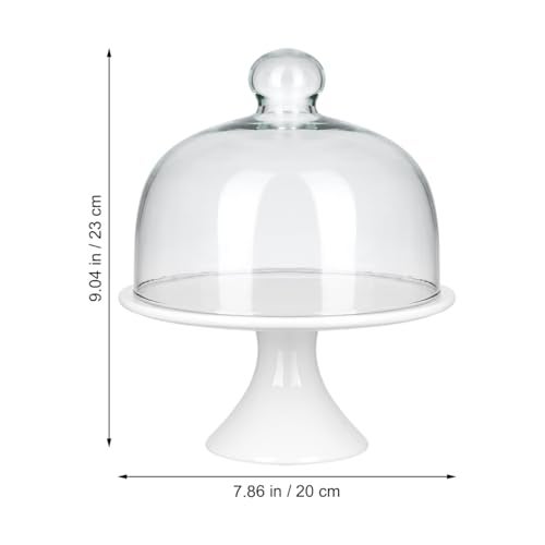 ERINGOGO Cake Stand 8 inch Ceramic Cake Stand, Footed Cake Plate with Glass Dome, Dessert Serving Platter Cheese Board, Wedding Server Tray for Pastries, Doughnuts, Muffin Wedding Decor - Image 2