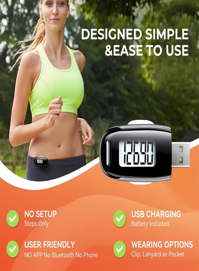TAZUZFLA 3D Pedometer for Walking, Simple Walking Step Counter with Removable Clip and Strap, USB Rechargeable Step Tracker with Backlight, Accurate Step Counter for Men Women Kids Seniors - Image 3