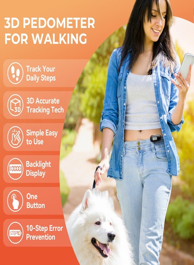 TAZUZFLA 3D Pedometer for Walking, Simple Walking Step Counter with Removable Clip and Strap, USB Rechargeable Step Tracker with Backlight, Accurate Step Counter for Men Women Kids Seniors - Image 2