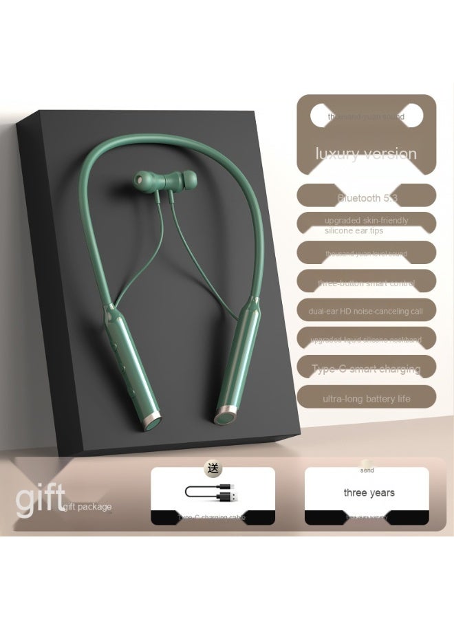 New Hanging Neck Bluetooth Headset In-ear Neck Hanging Long Standby With Magnetic Suction Earphone (Green） - Image 1