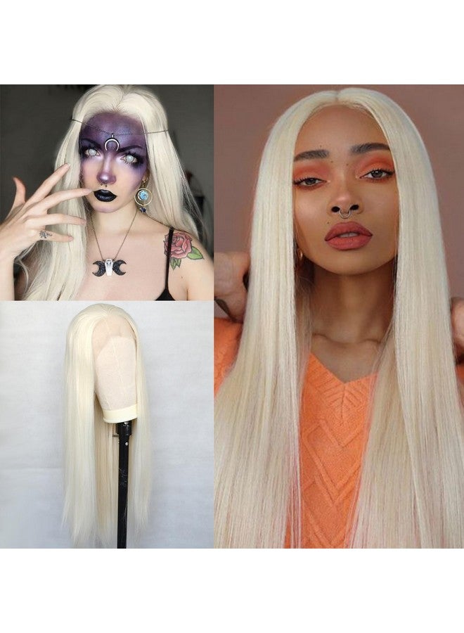 Luwigs Platinum Blonde Lace Front Wigs Synthetic Light Blonde Long Straight Natural Half Hand Tied Replacement Wigs For Women Heat Resistant 22Inches - Image 1