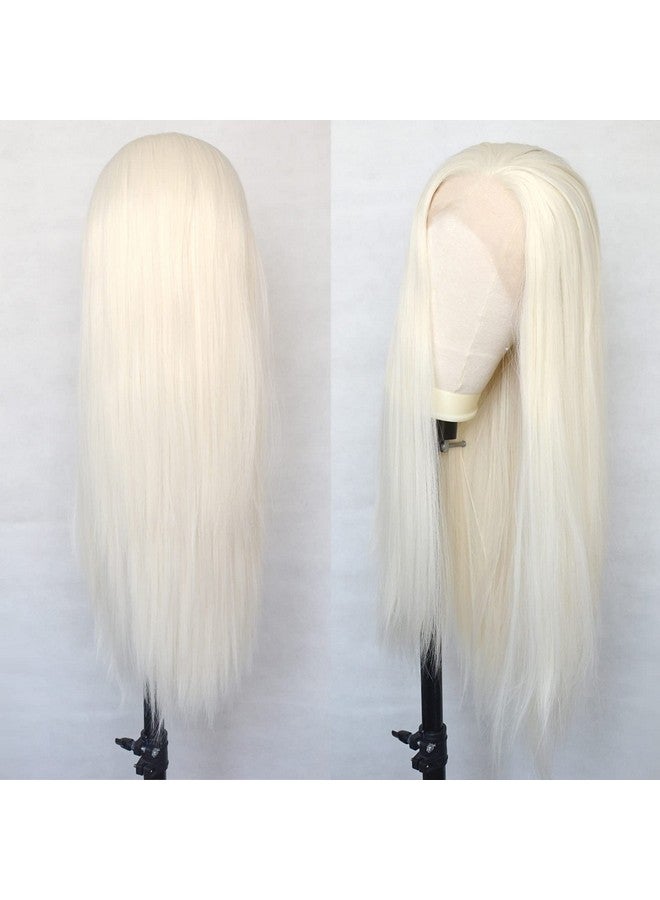 Luwigs Platinum Blonde Lace Front Wigs Synthetic Light Blonde Long Straight Natural Half Hand Tied Replacement Wigs For Women Heat Resistant 22Inches - Image 4