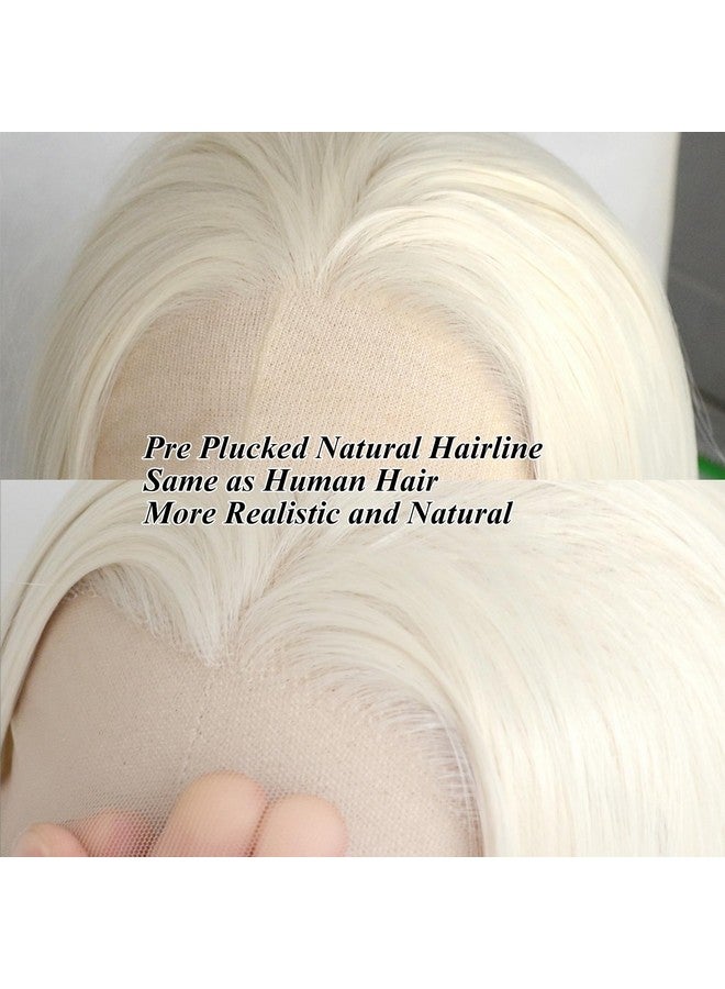 Luwigs Platinum Blonde Lace Front Wigs Synthetic Light Blonde Long Straight Natural Half Hand Tied Replacement Wigs For Women Heat Resistant 22Inches - Image 3