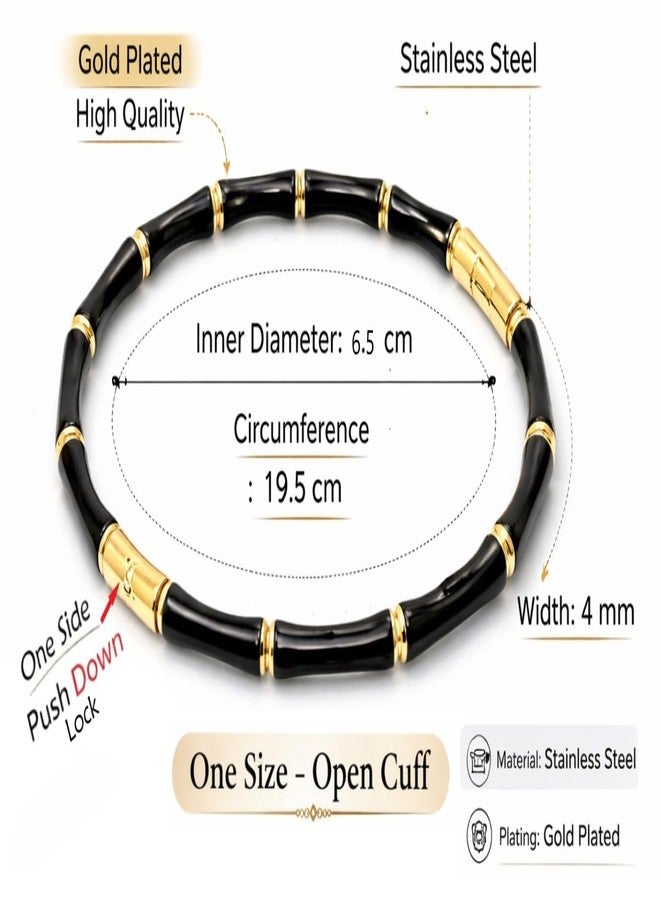 SUPER SOFTENER Black Bamboo Evil Eye Gold Plated Stainless Steel Cuff Bracelet for Women | Nazar Bangle | Waterproof & Anti-Tarnish | Stylish Gift for Women - Image 4