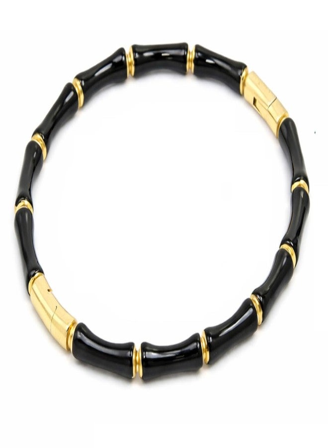 SUPER SOFTENER Black Bamboo Evil Eye Gold Plated Stainless Steel Cuff Bracelet for Women | Nazar Bangle | Waterproof & Anti-Tarnish | Stylish Gift for Women - Image 1