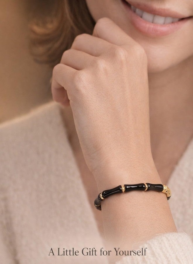SUPER SOFTENER Black Bamboo Evil Eye Gold Plated Stainless Steel Cuff Bracelet for Women | Nazar Bangle | Waterproof & Anti-Tarnish | Stylish Gift for Women - Image 2