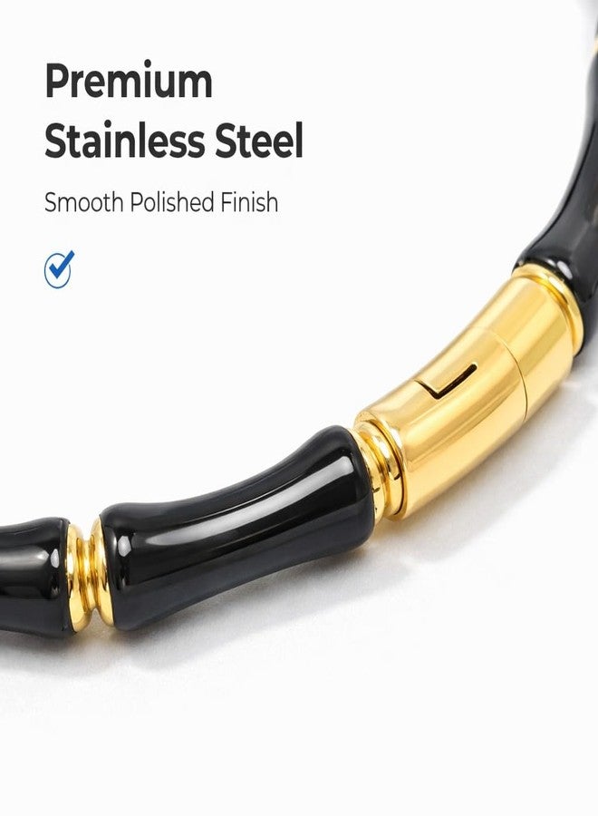 SUPER SOFTENER Black Bamboo Evil Eye Gold Plated Stainless Steel Cuff Bracelet for Women | Nazar Bangle | Waterproof & Anti-Tarnish | Stylish Gift for Women - Image 3