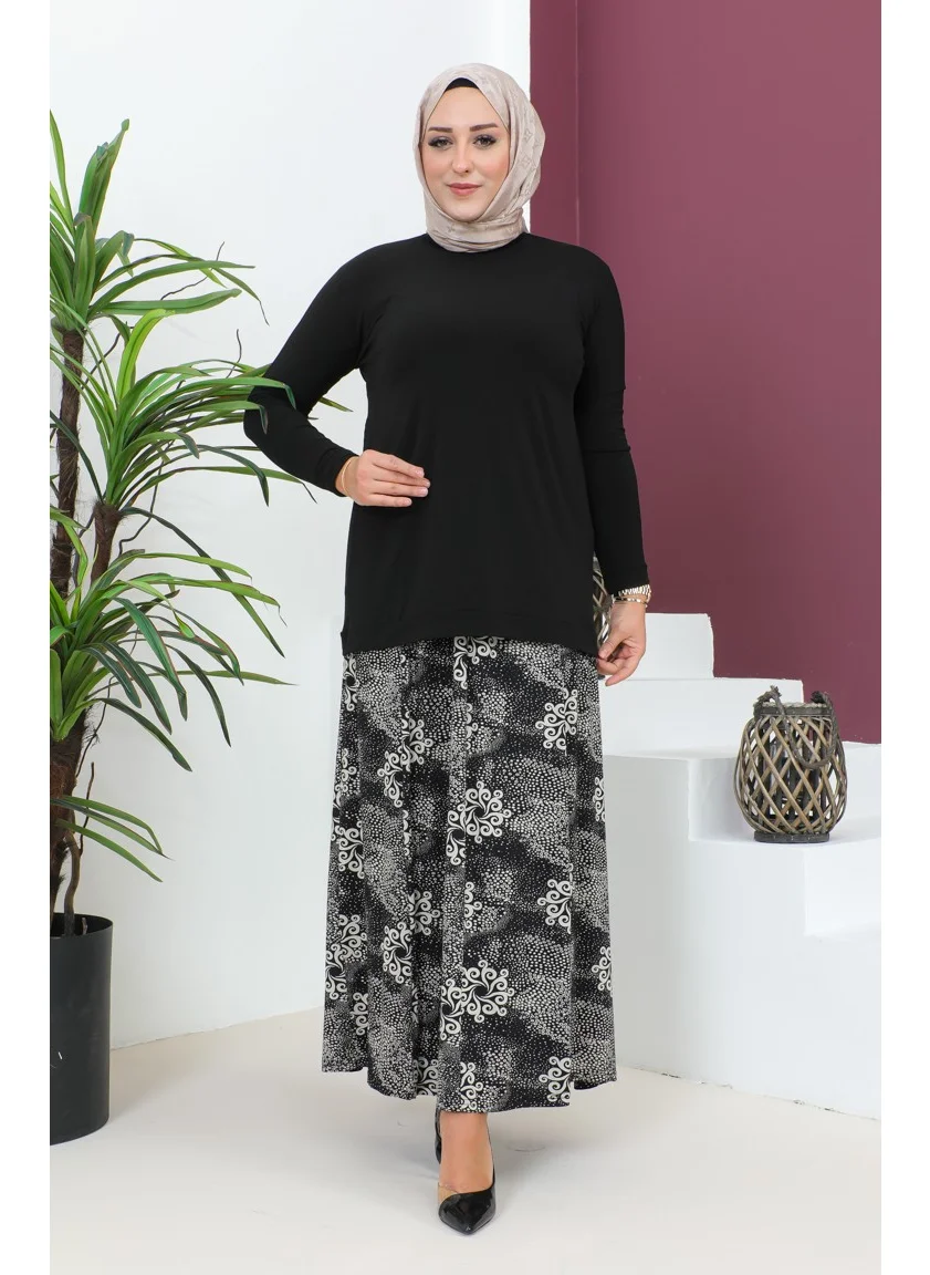 سيفا ميرفي Plus Size Pieced Viscose Skirt 4360N-01 Black