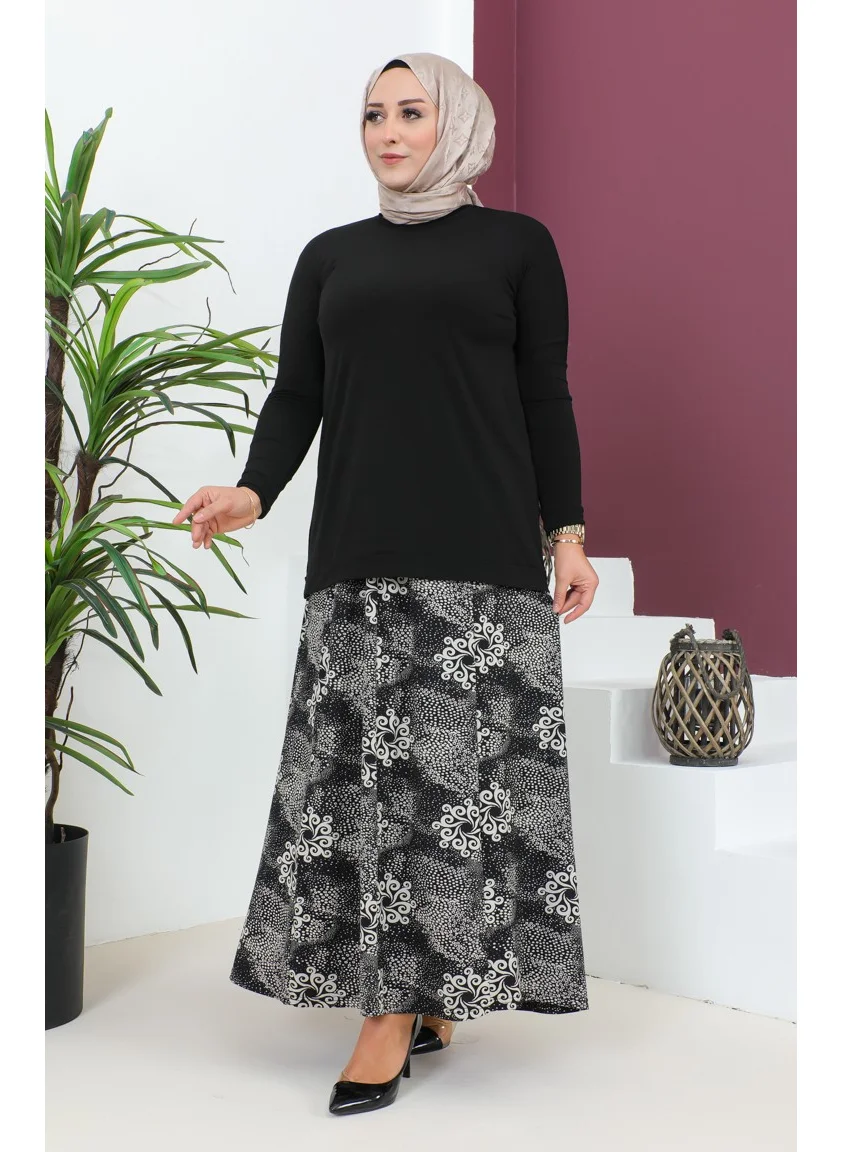 سيفا ميرفي Plus Size Pieced Viscose Skirt 4360N-01 Black