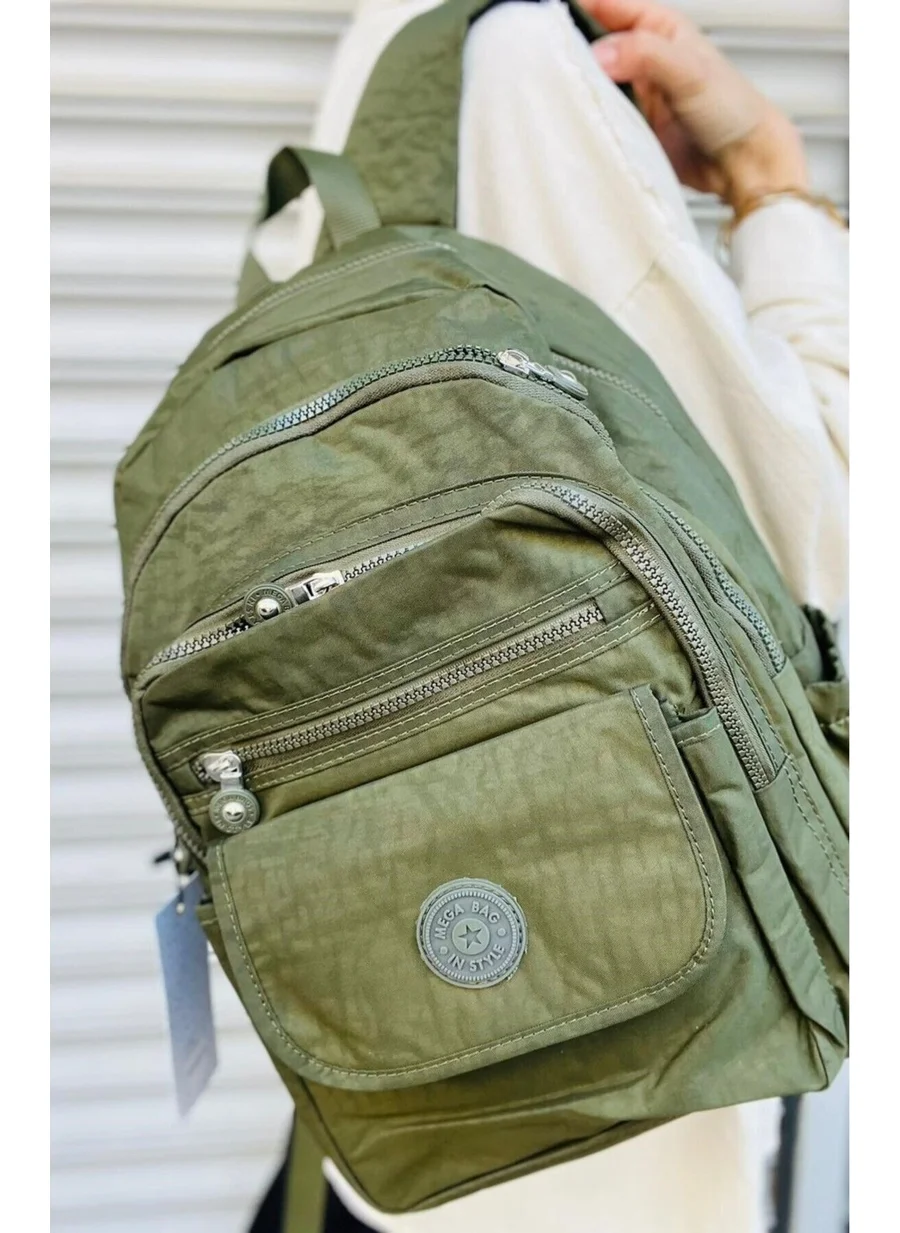 Çanta Trend Bag Trend Mega Size Khaki Unisex Adjustable Orthopedic Shoulder Bag with 9 Compartments and Laptop Compartments School Bag