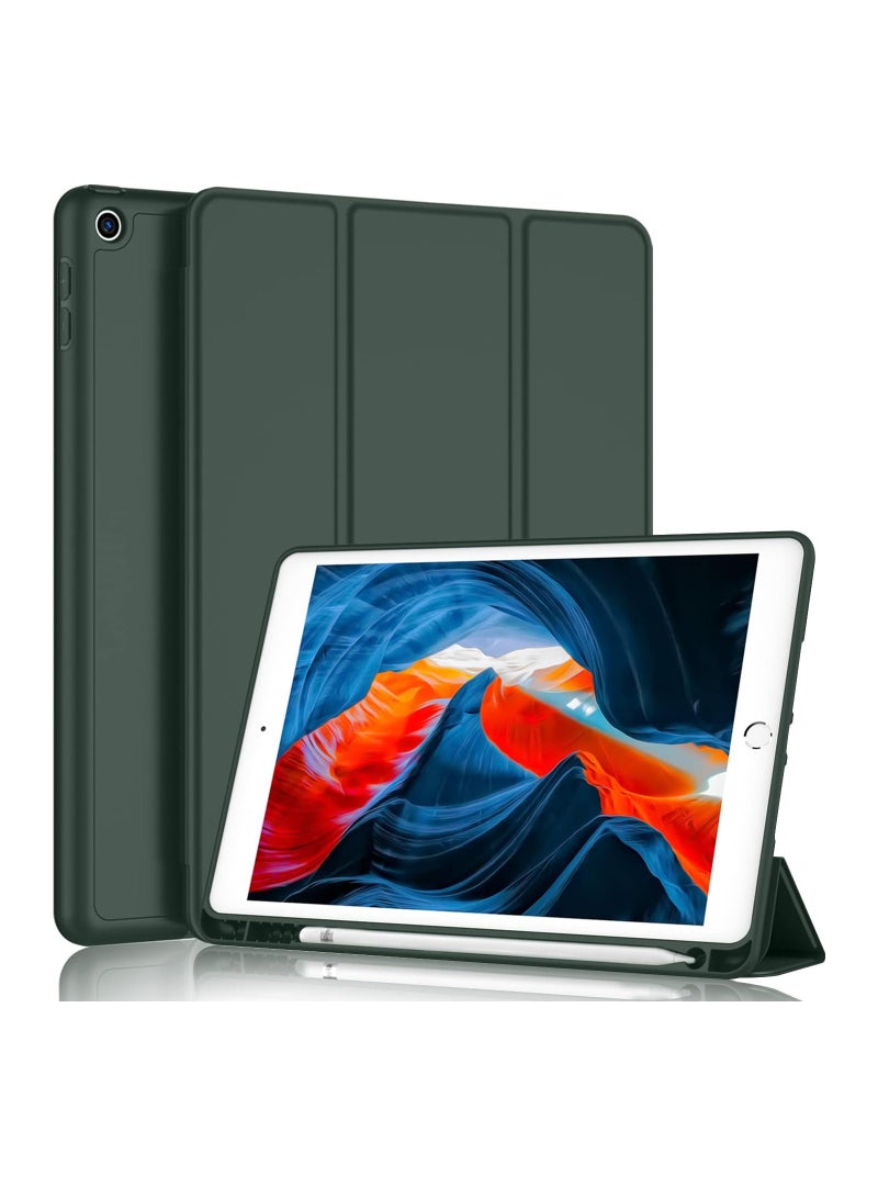 دوسالا حافظة لجهاز iPad الجيل التاسع 2021/iPad الجيل الثامن 2020 مقاس 10.2 بوصة مع حامل قلم، حافظة لجهاز iPad الجيل السابع 2019 مع ظهر من السيليكون الناعم للأطفال، غطاء إيقاظ/سكون تلقائي (أخضر صنوبري) - Image 1