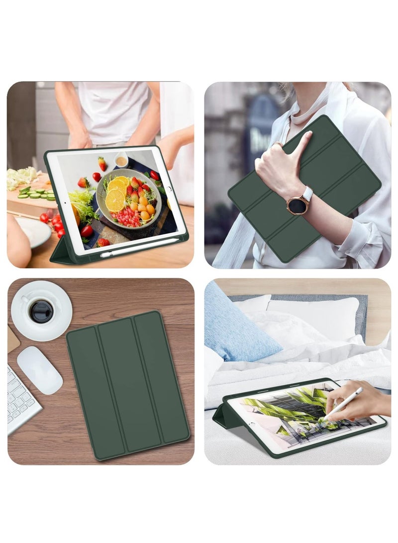 دوسالا حافظة لجهاز iPad الجيل التاسع 2021/iPad الجيل الثامن 2020 مقاس 10.2 بوصة مع حامل قلم، حافظة لجهاز iPad الجيل السابع 2019 مع ظهر من السيليكون الناعم للأطفال، غطاء إيقاظ/سكون تلقائي (أخضر صنوبري) - Image 4
