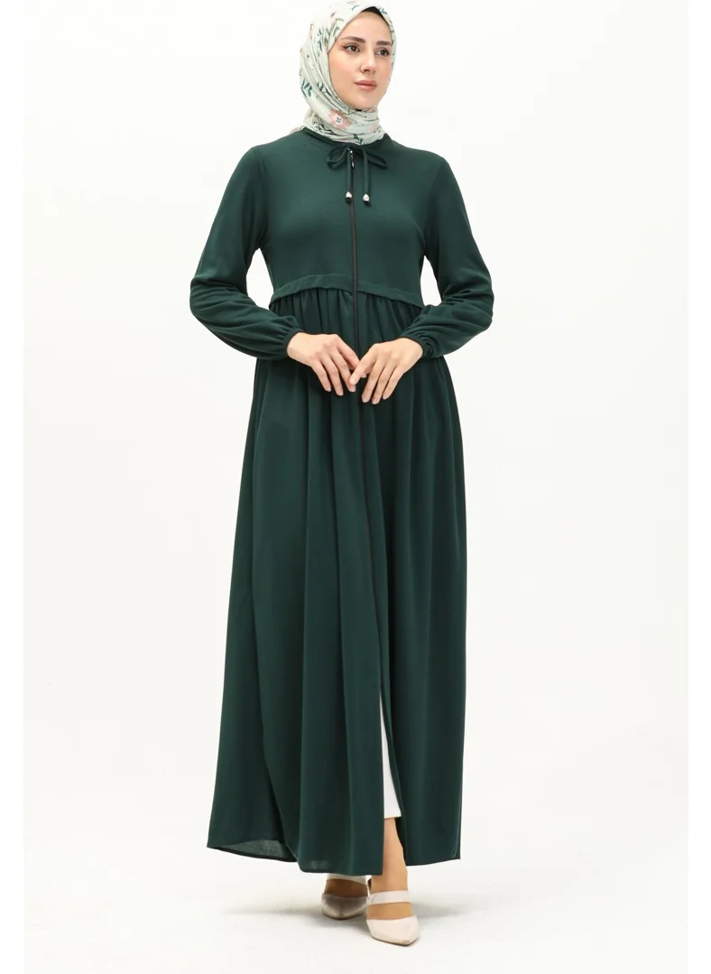 Sefa Merve Zippered Abaya 0569-07 Emerald Green