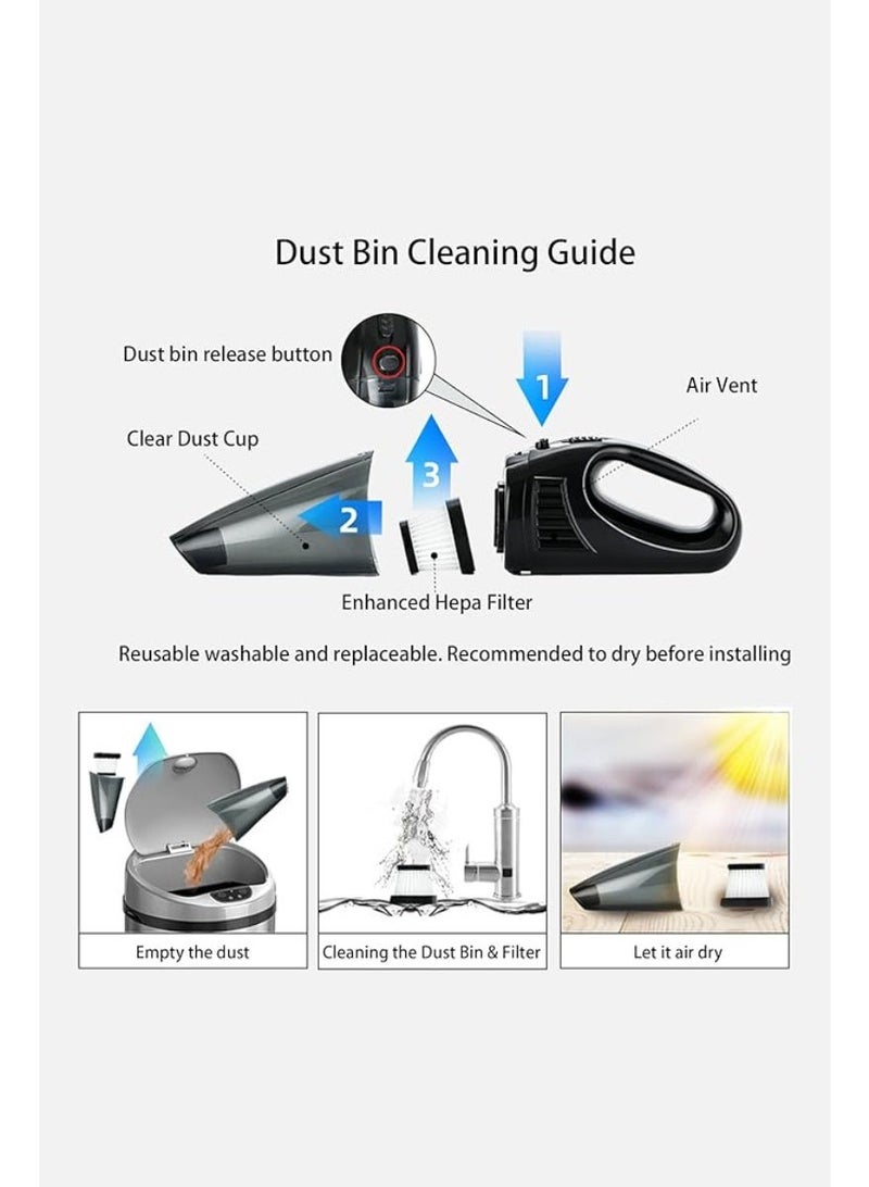 Handheld Vacuum Cordless Portable Rechargeable Strong Suction Car Vacuum Cleaner Powerful Hand Held Vacuum Cleaner with Multi Accessories for Home Office Auto Car Pet (Black) - Image 3