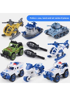 Children's Detachable Engineering Car Boy's Hands-on Assembly Ability Puzzle Screwdriver Disassembly And Assembly Suit Toy 2-4 Years Old 6-Color:Disassembly And Assembly Of 4 Police Cars + Disassembly And Assembly Of 4 Pieces Of Sea, Land And Air + 2 Screwdrivers