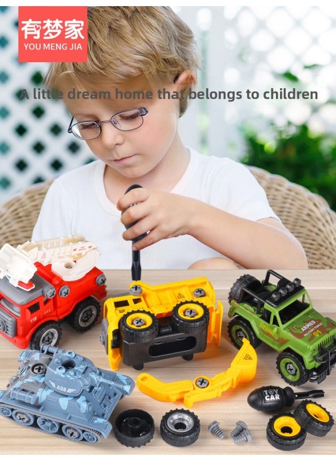 Generic - Children's Detachable Engineering Car Boy's Hands-on Assembly Ability Puzzle Screwdriver Disassembly And Assembly Suit Toy 2-4 Years Old 6-Color:Disassembly And Assembly Of 4 Police Cars + Disassembly And Assembly Of 4 Pieces Of Sea, Land And Air + 2 Screwdrivers - Image 1