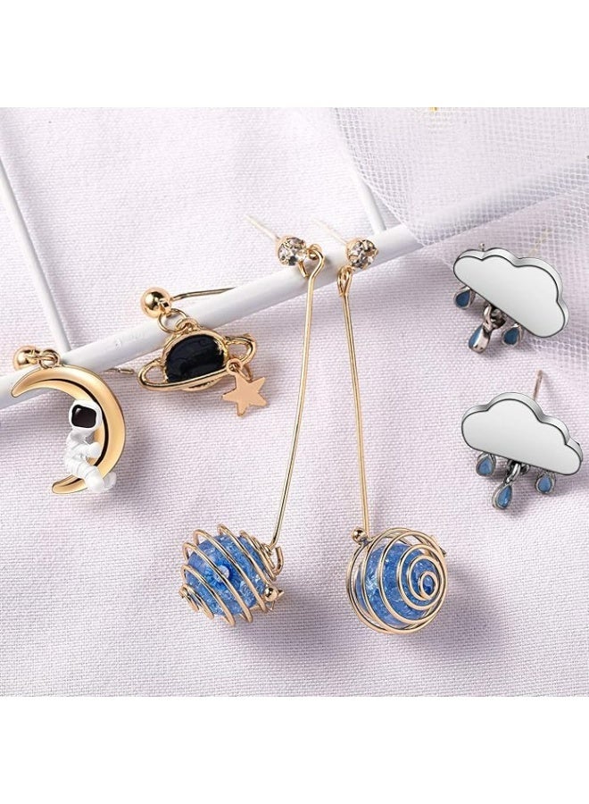 4 أزواج من أقراط الفضاء للنساء، أقراط متدلية على شكل رائد فضاء على شكل كوكب ونجم وقمر، مجوهرات لطيفة ورائعة للفتيات - Image 3