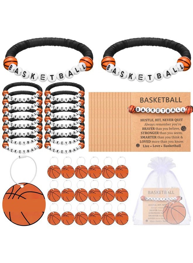 Ecation 80 Pcs Sport Party Favor Senior Night Bulk 20 Sport Bead Ball Bracelet 20 Luggage Tags DIY Name Keychain with 20 Cards 20 Gift Bag(Black,Basketball) - Image 1
