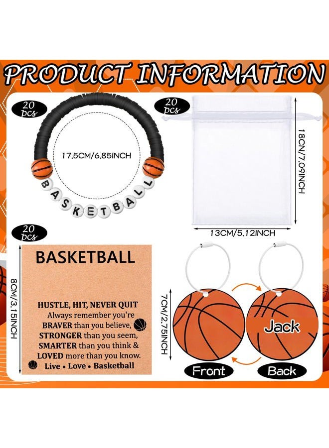 Ecation 80 Pcs Sport Party Favor Senior Night Bulk 20 Sport Bead Ball Bracelet 20 Luggage Tags DIY Name Keychain with 20 Cards 20 Gift Bag(Black,Basketball) - Image 2