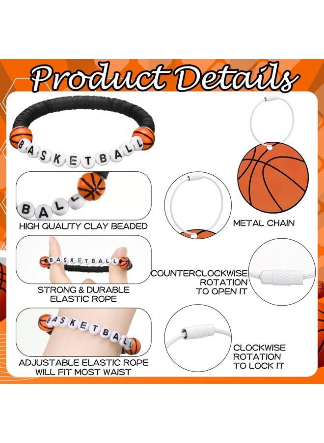 Ecation 80 Pcs Sport Party Favor Senior Night Bulk 20 Sport Bead Ball Bracelet 20 Luggage Tags DIY Name Keychain with 20 Cards 20 Gift Bag(Black,Basketball) - Image 3