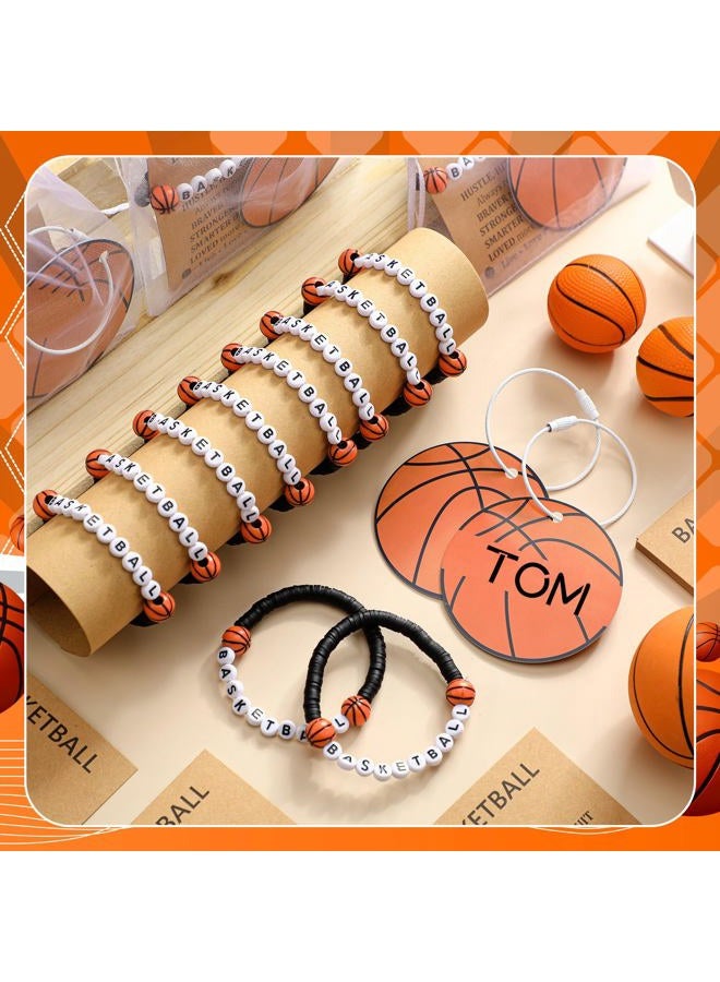 Ecation 80 Pcs Sport Party Favor Senior Night Bulk 20 Sport Bead Ball Bracelet 20 Luggage Tags DIY Name Keychain with 20 Cards 20 Gift Bag(Black,Basketball) - Image 4