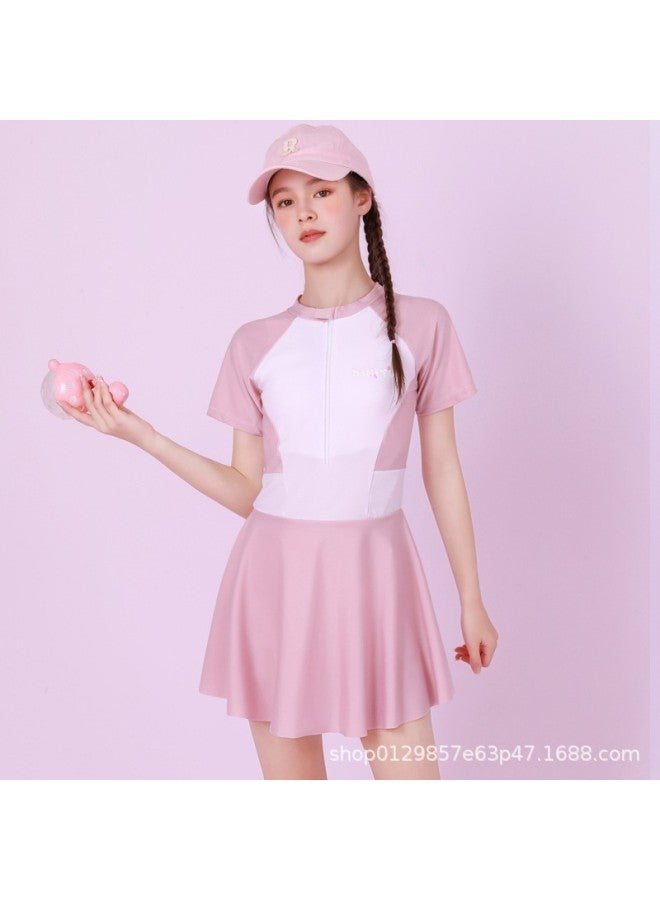 Generic Children's Swimsuit Big Kids Printed Quick-drying Slim-fit Sports Swimsuit Girl's Beach Hot Spring Student Swimsuit-Color:203 Pink-Size:3xl (135-145cm) 32.5-37.5kg - Image 1