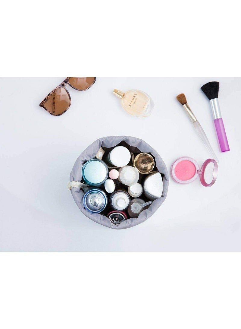 Rubik 2 in 1 Travel Cosmetic Barrel Bag Multifunctional Toiletry Bucket Round Storage Organizer Pocket Soft Collapsible Waterproof (Red/Yellow) - Image 4