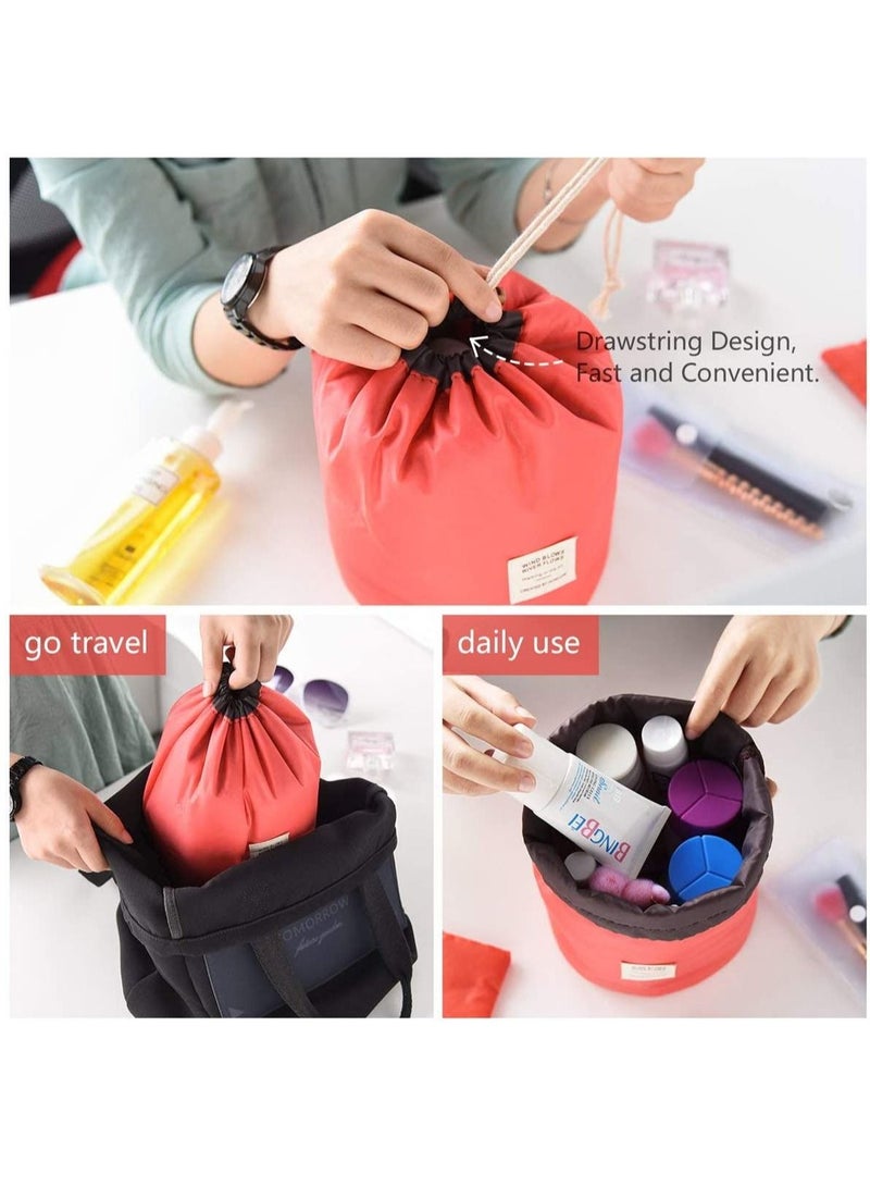 Rubik 2 in 1 Travel Cosmetic Barrel Bag Multifunctional Toiletry Bucket Round Storage Organizer Pocket Soft Collapsible Waterproof (Red/Yellow) - Image 5