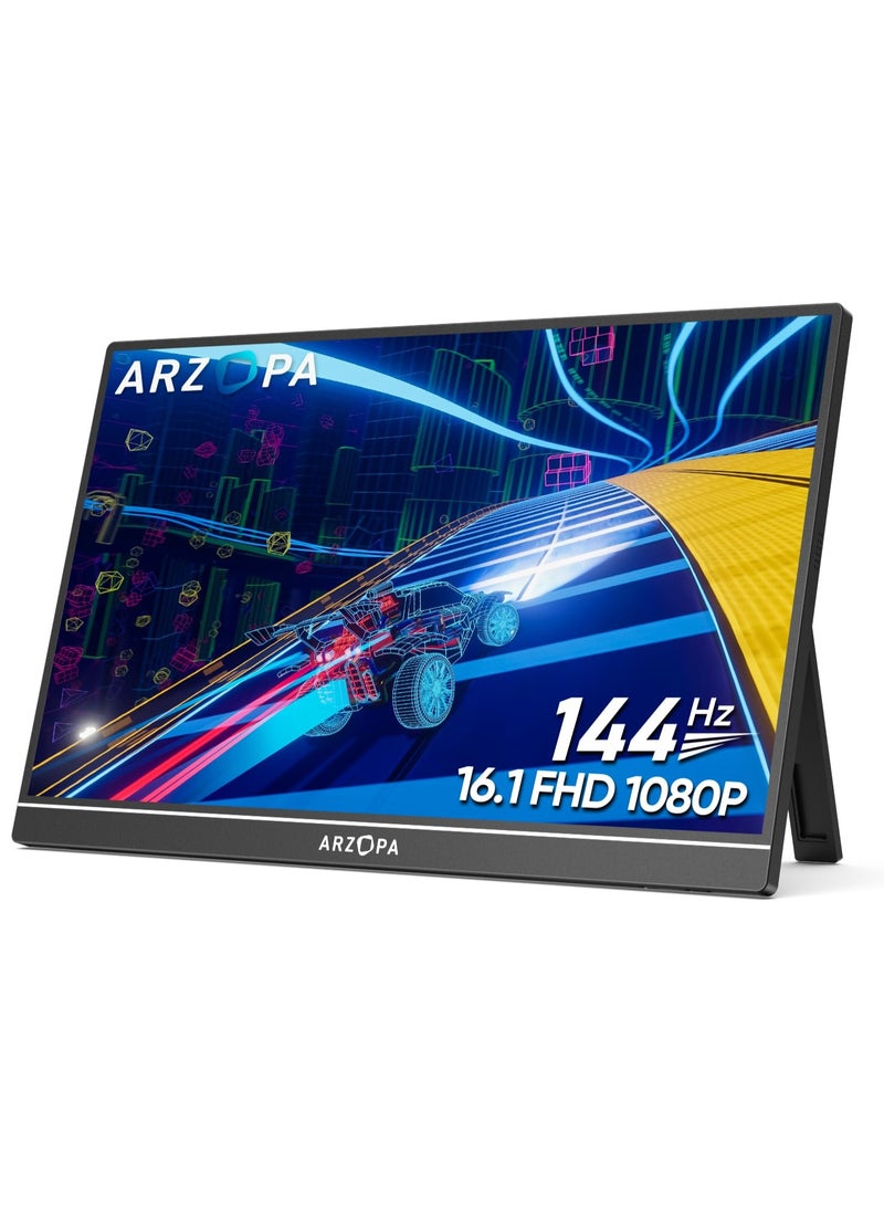 ARZOPA 16.1'' 144Hz Portable Gaming Monitor, 106% sRGB 1080P FHD Kickstand Portable Monitor with HDR, Ultra Slim, Eye Care, External Second Screen for Laptop, PC, PS5, Mac, Xbox-Z1FC - Image 1