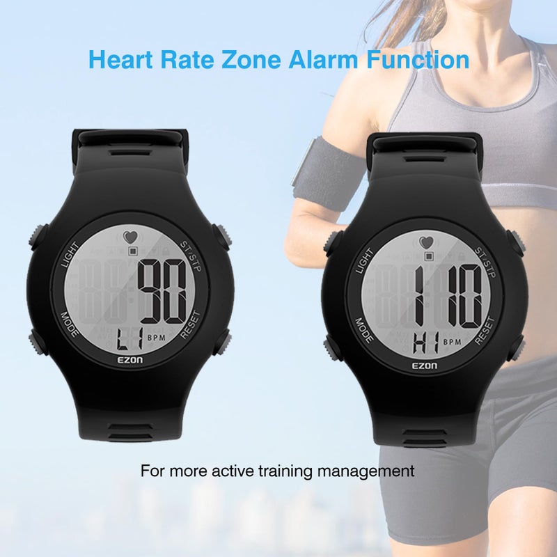 EZON Heart Rate Monitor Chest Strap and Digital Watch,5ATM Waterproof Fitness Tracker with HRM,Calories Burned,Stopwatch and Hourly Chime - Ideal Fitness Presents for Men and Women (Black) - Image 5