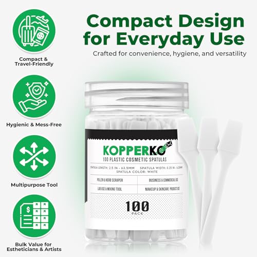 Kopperko Mini Skin Care Spatula (2.5", 100 Pack) - Small Spatula for Makeup, Creams & Crafts | Makeup Applicator for Mixing, Cosmetic, Face Mask | Disposable Cosmetic Applicators | White - Image 2