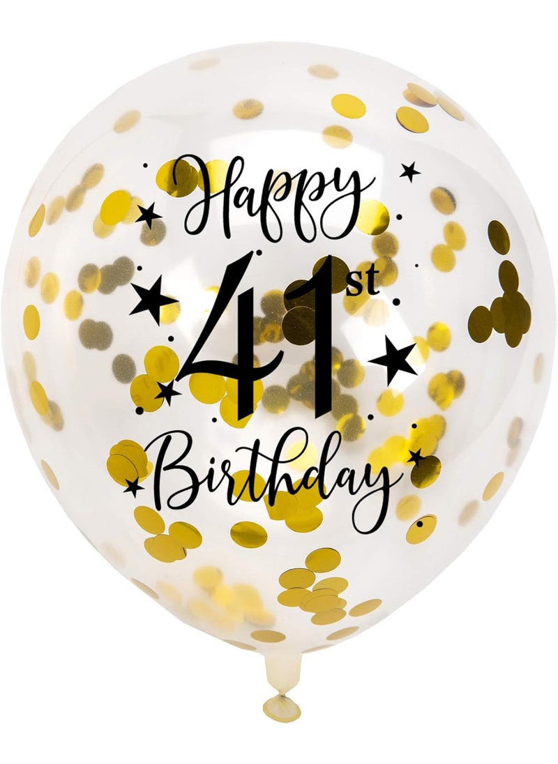 MAGJUCHE Gold 41st Confetti Latex Balloons Woman or Man Happy 41 Years Birthday Party Balloon Decoration With Confetti 12in 16 Pack  - Image 1