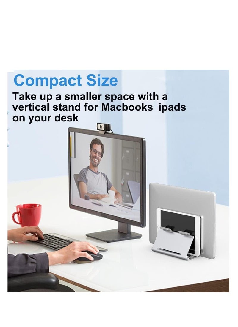 SYOSI Vertical Laptop Stand Holder, Adjustable MacBook Stand for Desk, Portable Laptop Riser Mount Accessories, Fits All MacBooks iPad Surface Cell Phone, Grey  - Image 2