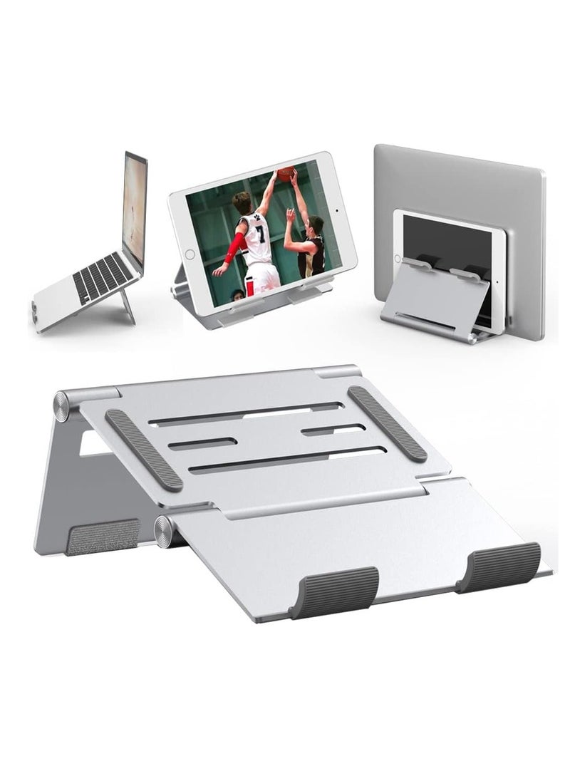 SYOSI Vertical Laptop Stand Holder, Adjustable MacBook Stand for Desk, Portable Laptop Riser Mount Accessories, Fits All MacBooks iPad Surface Cell Phone, Grey  - Image 1