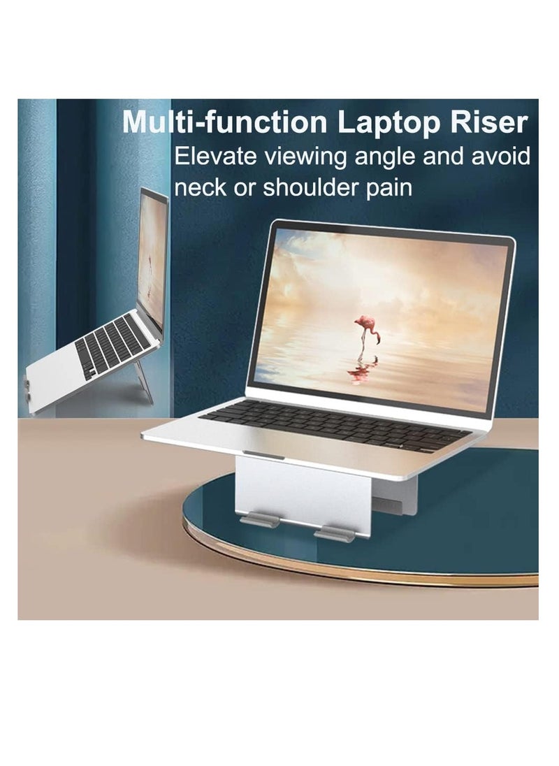SYOSI Vertical Laptop Stand Holder, Adjustable MacBook Stand for Desk, Portable Laptop Riser Mount Accessories, Fits All MacBooks iPad Surface Cell Phone, Grey  - Image 3