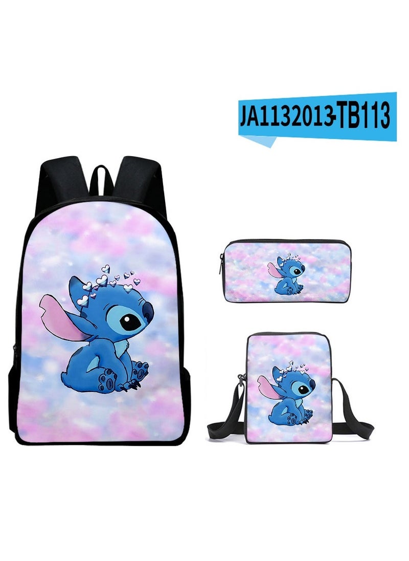 SKT Shiketro New Cartoon Stitch Backpack School bag Children's Lunch Bag Pencil Bag Three-Piece Set For Primary And Secondary School Students 30*40*13 cm