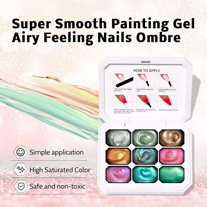 Karroy Sponge Pat Paint Nail Gel, Blending Colors Ombre Nails Gradient Gel Nail Blush Blooming Aura Nails Drawing Stripper Floral Painting Nail Art, No Wipe, Aurora Mermaid Chrome Silk Satin (9 Colors L) - Image 3
