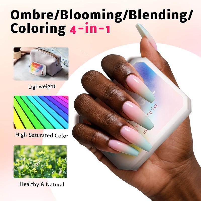 Karroy Sponge Pat Paint Nail Gel, Blending Colors Ombre Nails Gradient Gel Nail Blush Blooming Aura Nails Drawing Stripper Floral Painting Nail Art, No Wipe, Aurora Mermaid Chrome Silk Satin (9 Colors L) - Image 4