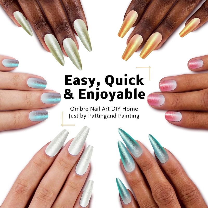 Karroy Sponge Pat Paint Nail Gel, Blending Colors Ombre Nails Gradient Gel Nail Blush Blooming Aura Nails Drawing Stripper Floral Painting Nail Art, No Wipe, Aurora Mermaid Chrome Silk Satin (9 Colors L) - Image 2