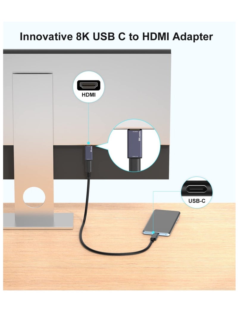 Excefore USB C to HDMI 3.1 Adapter, USB-C Female to HDMI Male Converter, 8K@60Hz, Compatible with MacBook Pro, MacBook Air, iPad Pro, Mac Mini M1, Dell XPS, Surface Book (Grey) - Image 3