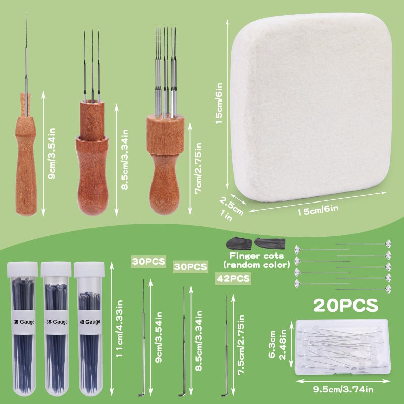 OEHPICC 128 Pcs Needle Felting Tools, 6Ã—6 Inch Wool Felting Pad, 102 Pcs Felting Needles, Felting Tools with 3 Size Wooden Handle Holder for DIY Wool Felting Projects - Image 3