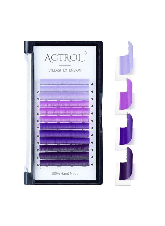 ACTROL Colored Eyelash Extensions Easy Fan 14mm Ombre Purple D Curl Easy Fanning 0.07mm Self Shadow Gradient Colored Lashes Premade Volume Lash - Image 1