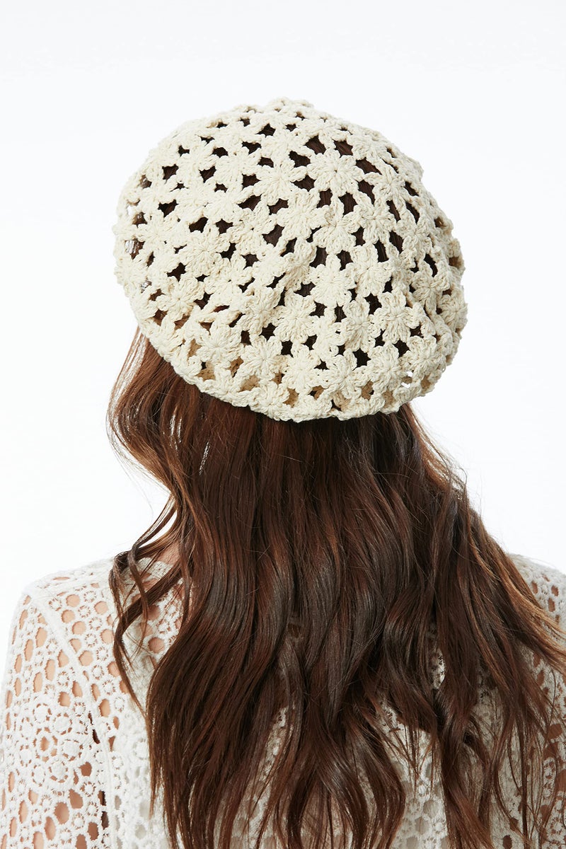 ZLYC Women Summer Knit Beret Handmade Crochet Cutout Lightweight Slouchy Hat, Beige, one Size fits Most - Image 4