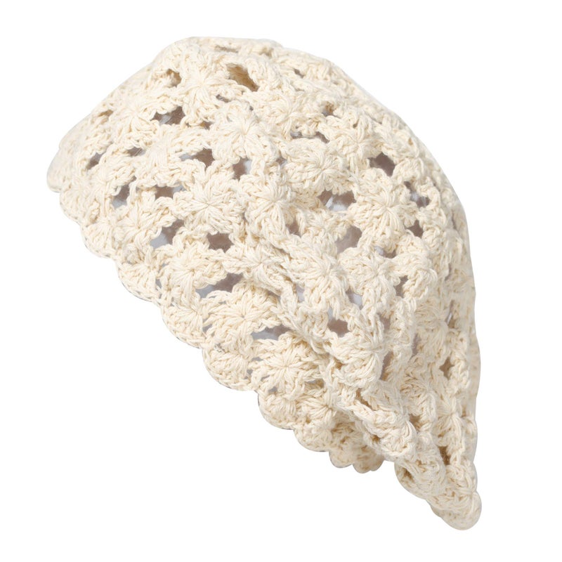 ZLYC Women Summer Knit Beret Handmade Crochet Cutout Lightweight Slouchy Hat, Beige, one Size fits Most - Image 5