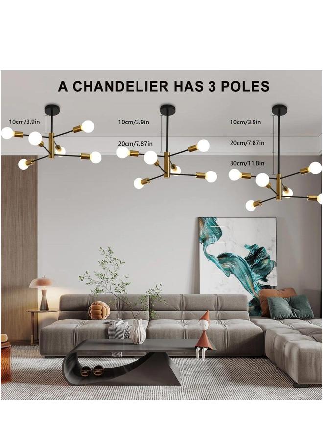 HOMESTAR Modern Chandeliers for Dining Room Ceiling Light Fixture Black and Gold Chandelier 6 Sputnik Mid Century Pendant Living Kitchen Island Bedroom Foyer - Image 3