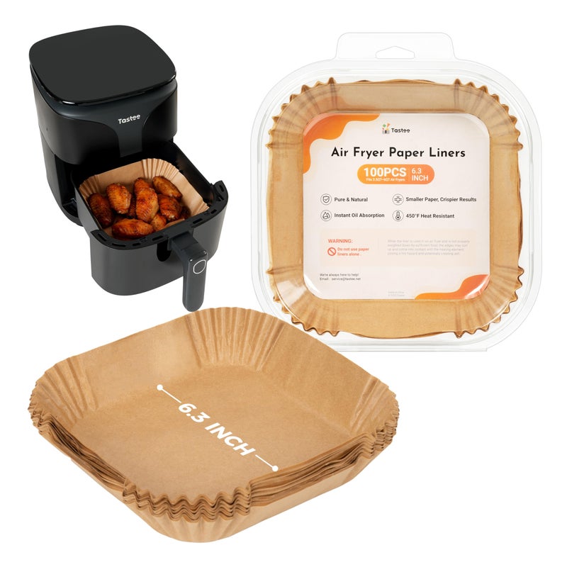 Tastee Air Fryer Liners 100Pcs - Design for 3-6QT Air Fryer Baskets, Oil-Absorbent Disposable Paper Liners, 450Â°F Heat Resistant, Custom Fit - Image 1